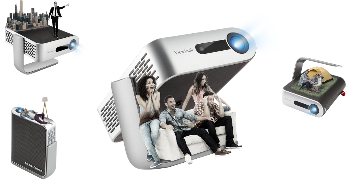 ViewSonic M1+_G2 Portable Smart Wi-Fi Projector w/ Dual Harman Kardon Bluetooth Speakers HDMI USB Type C & Built-in Battery