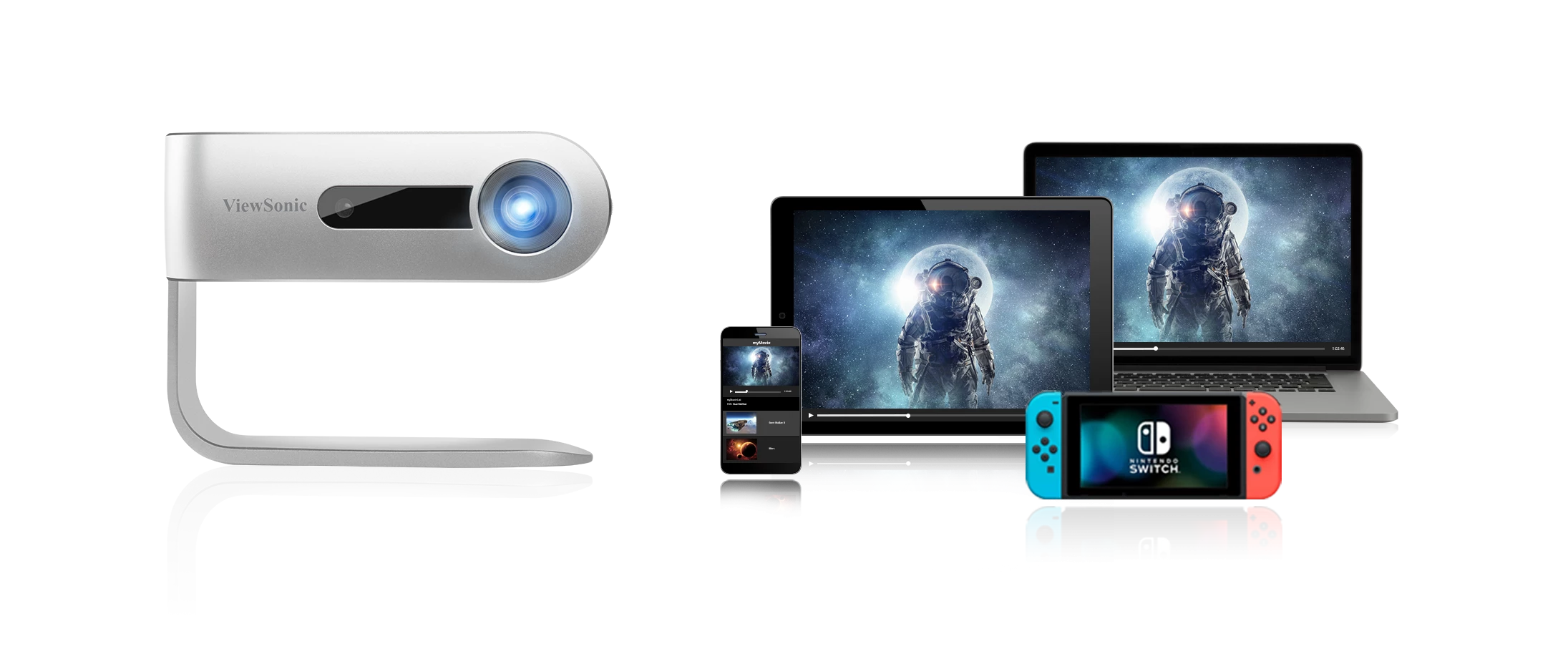 ViewSonic M1+_G2 Portable Smart Wi-Fi Projector w/ Dual Harman Kardon Bluetooth Speakers HDMI USB Type C & Built-in Battery