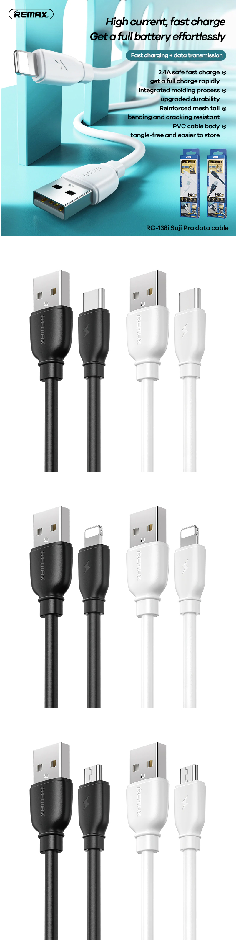 Remax RC-138A Charging Cable Smart Data Cable for (Type-C)