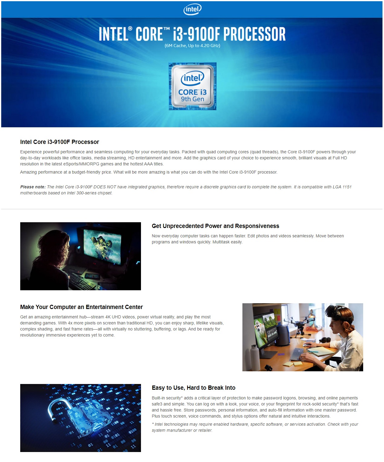 Intel Core i3-9100F Coffee Lake Quad-Core up to 4.2 GHz