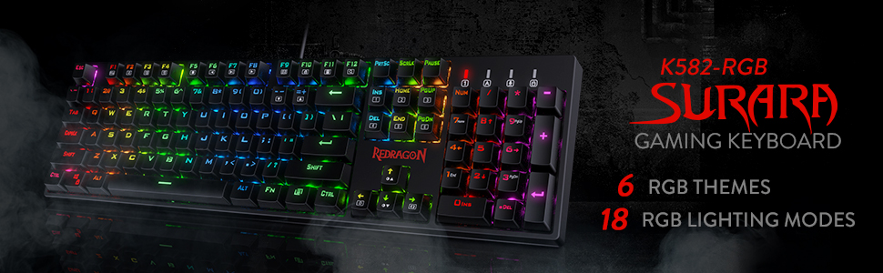 Redragon K582 SURARA RGB LED Backlit Mechanical Gaming Keyboard with 104 Keys-Linear and Quiet-Red Switches