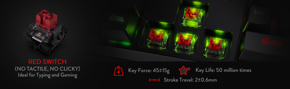 Redragon K582 SURARA RGB LED Backlit Mechanical Gaming Keyboard with 104 Keys-Linear and Quiet-Red Switches